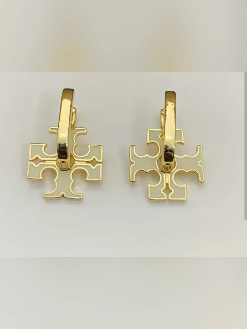 Tory Burch Polished Gold Logo Drop Hoop Earrings
